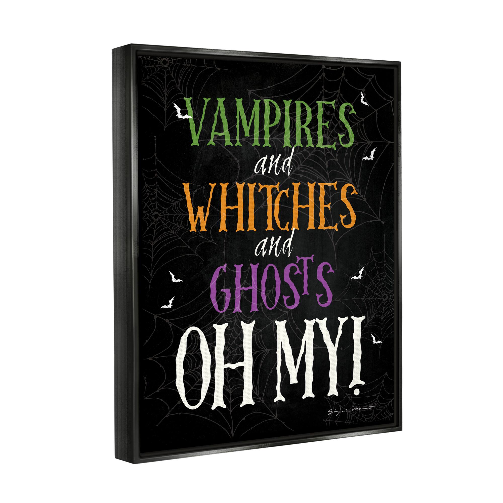 Stupell Industries Vampires Witches Ghosts Phrase Framed Floater Canvas Wall Art